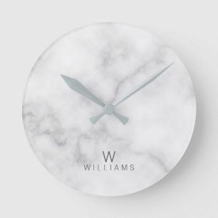 Reloj Redondo Mediano Mármol blanco con monograma y nombre personalizado