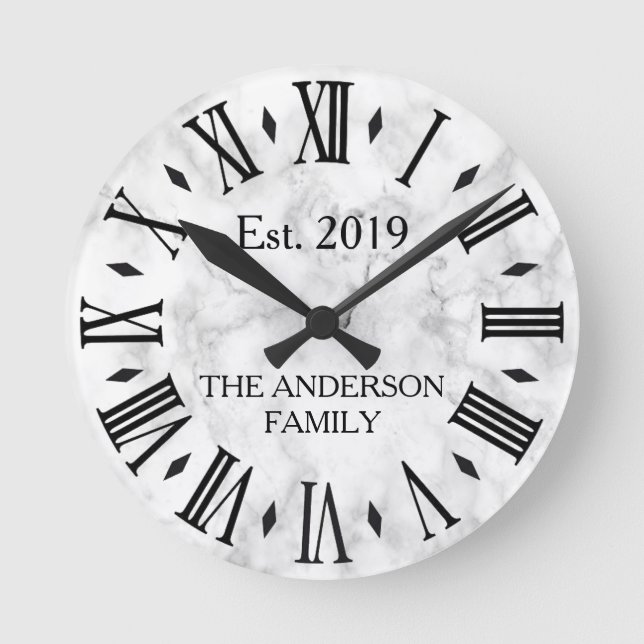 Reloj Redondo Mediano Mármol blanco moderno elegante (Anverso)