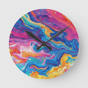 Reloj Redondo Mediano mármol, colores arcoiris, diseño geométrico, color