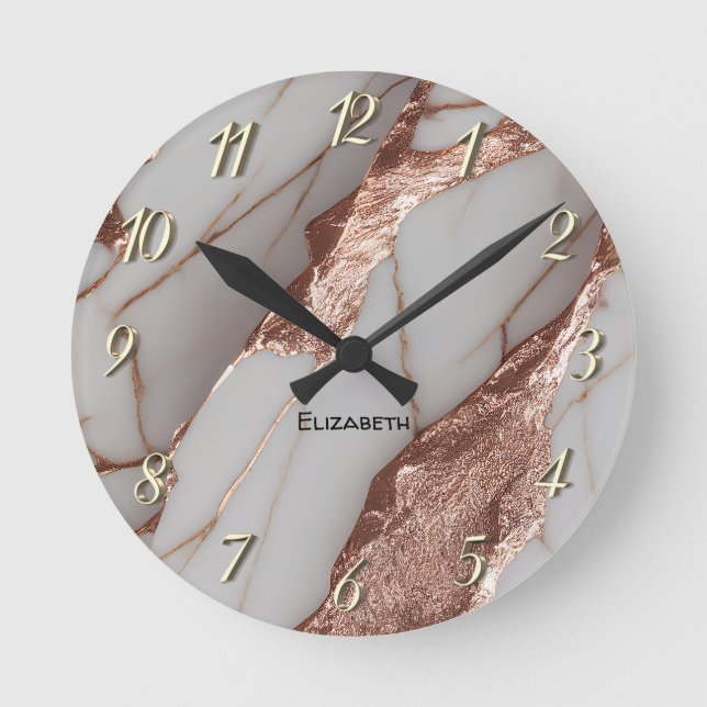 Reloj Redondo Mediano Mármol con brillo de cobre de moda (Anverso)
