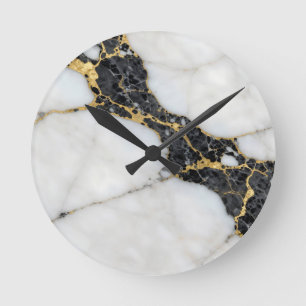 Reloj Redondo Mediano Mármol de lujo negro blanco dorado