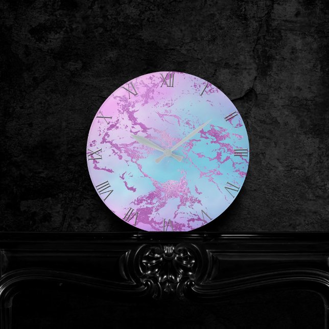 Reloj Redondo Mediano Mármol de moda | Glitzy Glam Violet Purple Blue Om (Subido por el creador)