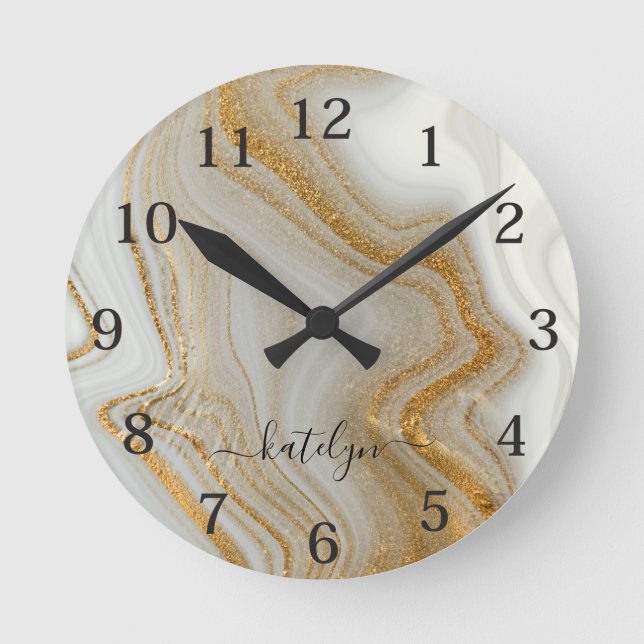 Reloj Redondo Mediano Mármol de oro elegante (Anverso)