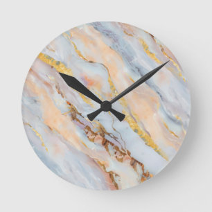 Reloj Redondo Mediano Mármol fluido en tonos de gris, melocotón y dorado