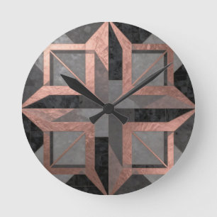 Reloj Redondo Mediano Mármol geométrico negro de oro rosa
