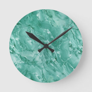 Reloj Redondo Mediano Mármol Giratorio Detallado en Verde Turquesa