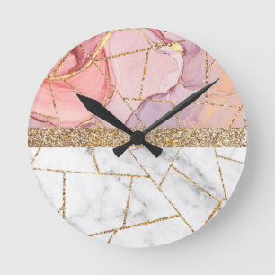 Reloj Redondo Mediano Mármol Interior de Lujo Piedra Brillante