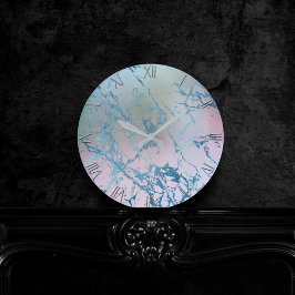 Reloj Redondo Mediano Mármol irlandés | Faux Holo Blue Pink