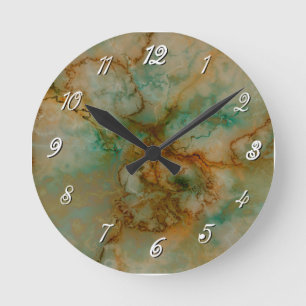 Reloj Redondo Mediano Mármol verde y dorado
