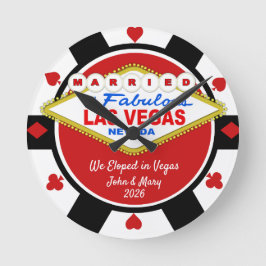 Reloj Redondo Mediano Married in Vegas Poker Chip Look Wall Clock