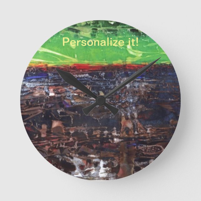 Reloj Redondo Mediano Marrón oscuro con río rojo, verde, jungla (Anverso)