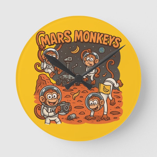 Reloj Redondo Mediano Mars Monkeys divertido animal (Anverso)