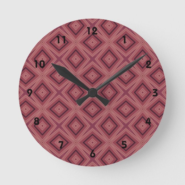 Reloj Redondo Mediano Marsala de moda y patrón geométrico rosa (Anverso)