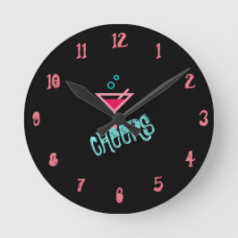 Reloj Redondo Mediano Martini - Bebida Alcohólica Pop Art, Rosa y Turque