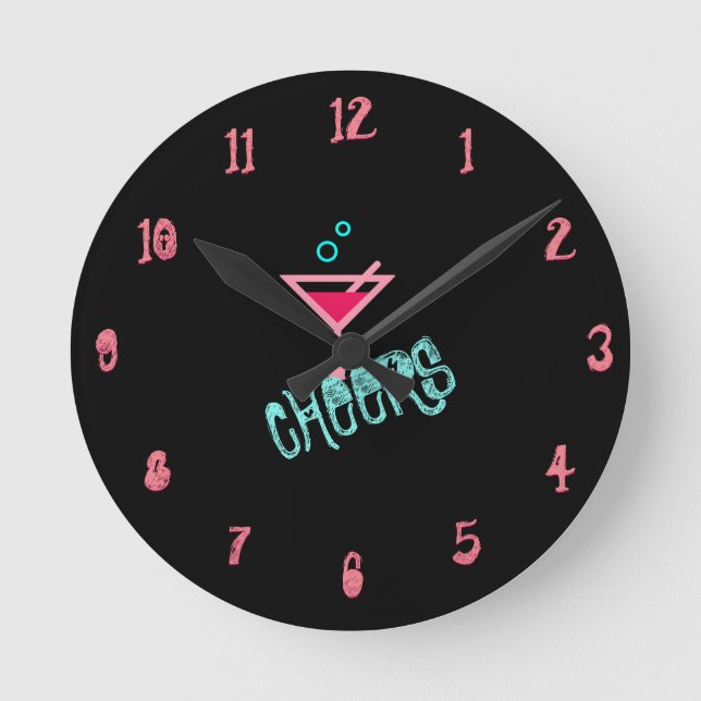 Reloj Redondo Mediano Martini - Bebida Alcohólica Pop Art, Rosa y Turque (Anverso)