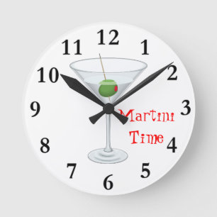 Reloj Redondo Mediano Martini Time Cocktail Glass con Olive Happy Hour