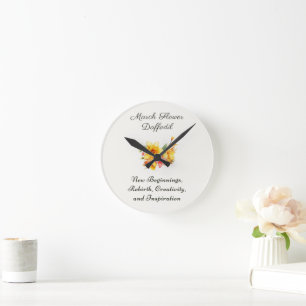 Reloj Redondo Mediano Marzo Nacimiento Flor Daffodil Nacimiento Regalo