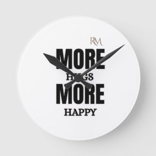 Reloj Redondo Mediano Más Abrazos Más Feliz Diseño Positivo Lindo