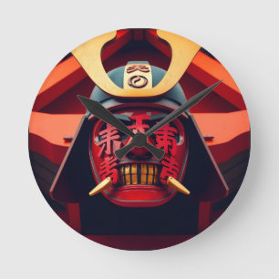 Reloj Redondo Mediano Máscara de samurái de anime roja
