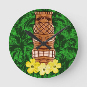 Reloj Redondo Mediano Máscara hawaiana de Tiki