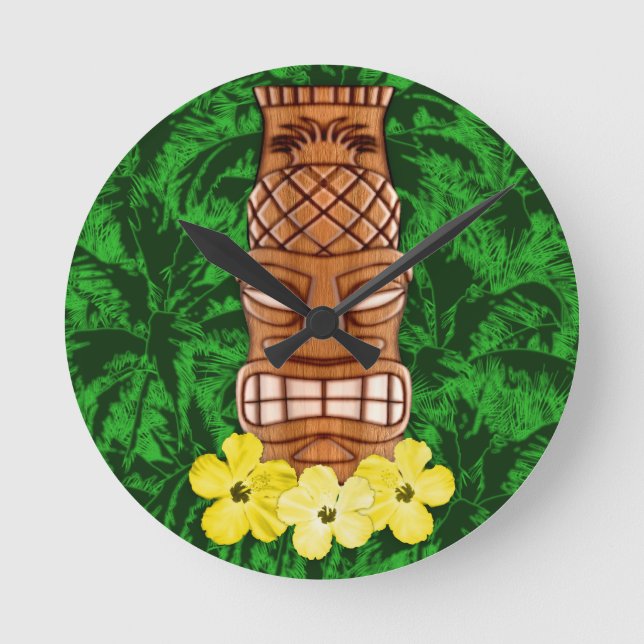 Reloj Redondo Mediano Máscara hawaiana tiki (Anverso)