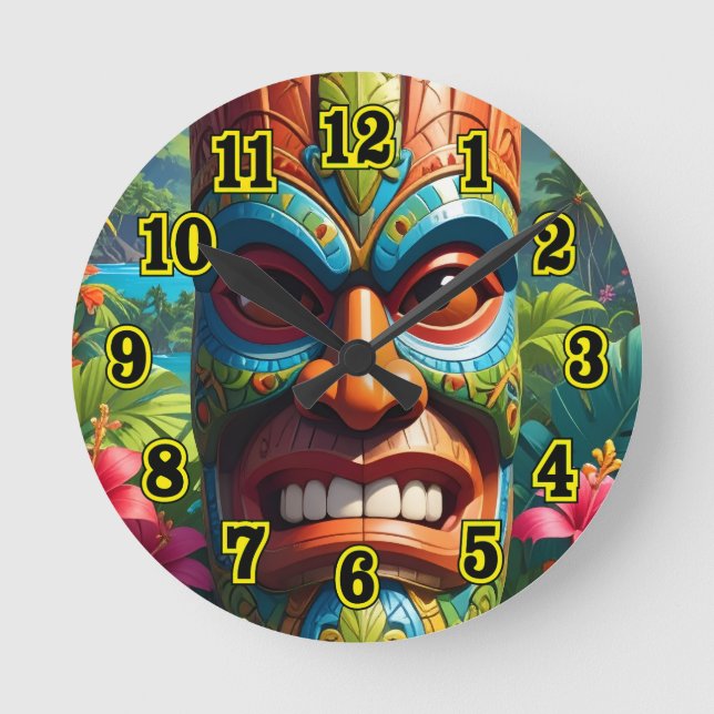 Reloj Redondo Mediano Máscara Tiki (Anverso)