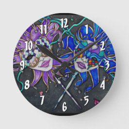 Reloj Redondo Mediano Máscaras de Jester de Comedia/Tragedia