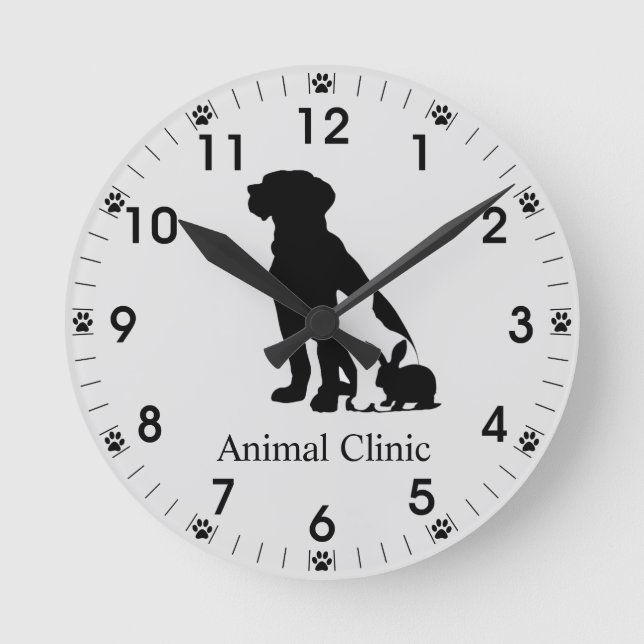 Reloj Redondo Mediano Mascota veterinario Clínica Groomer R (Anverso)