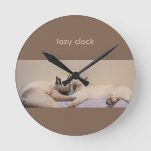 Reloj Redondo Mediano Mascotas Gatos Siameses