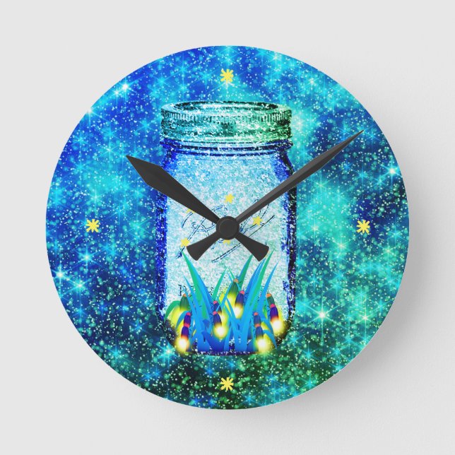 Reloj Redondo Mediano Mason jar lightbichi luciendo luciérnagas (Anverso)