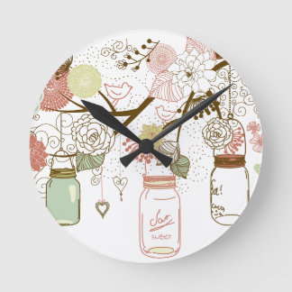 Reloj Redondo Mediano Mason Jars and Bonito Flowers
