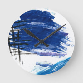 Reloj Redondo Mediano Material mixto acuarela azul abstracto artístico