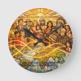 Reloj Redondo Mediano Matthew 28:19 Stained‑Glass Discipleship Clock