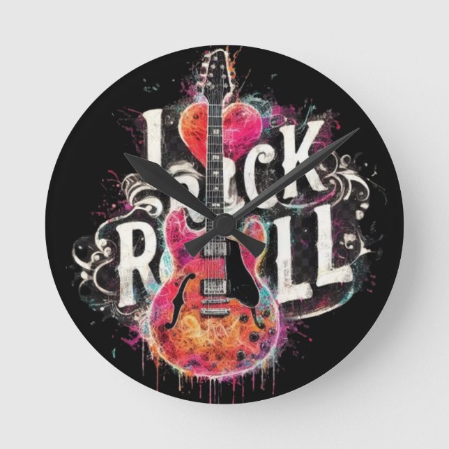 Reloj Redondo Mediano Me encanta la pintura de guitarra eléctrica Rock N (Anverso)