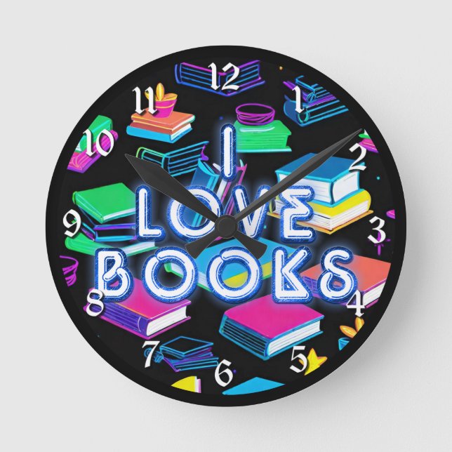 Reloj Redondo Mediano Me encantan los libros coloridos (Anverso)