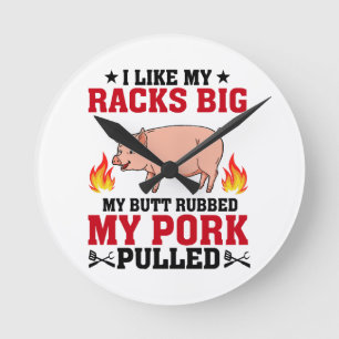 Reloj Redondo Mediano Me Gustan Mis Costillas Grandes BBQ, Cita De Cerdo
