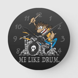 Reloj Redondo Mediano Me Like Drum. Wild Drummer Cartoon Illustration
