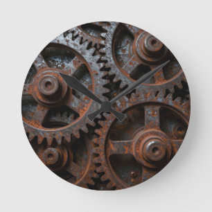 Reloj Redondo Mediano Mecanismo Industrial Oxidado