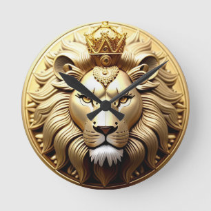 Reloj Redondo Mediano Medalla del León Dorado con Corona