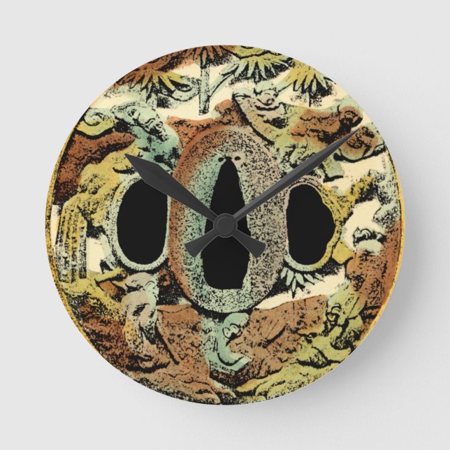 Reloj Redondo Mediano Medallón asiático dorado por Vision Studio (Anverso)