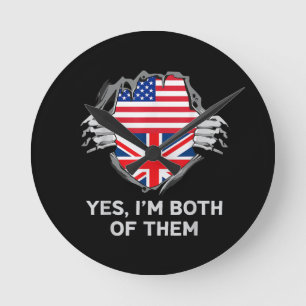 Reloj Redondo Mediano Media estadounidense mitad británica bandera de In
