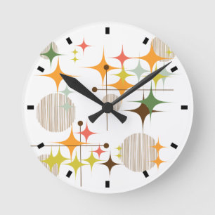 Reloj Redondo Mediano Mediados de siglo Starbursts moderno y globos