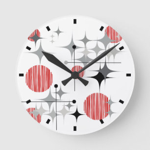Reloj Redondo Mediano Mediados de siglo Starbursts moderno y globos