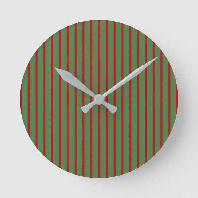 Reloj Redondo Mediano Medias de Navidad Rojas Verdes sobre Verde Rojo (Anverso)