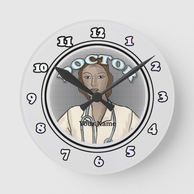 Reloj Redondo Mediano Médica negra retro (Anverso)