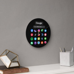 Reloj Redondo Mediano Medios sociales de moda Iconos Google Search Bar B