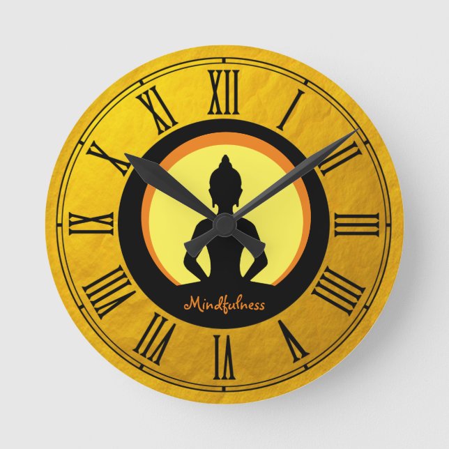 Reloj Redondo Mediano Meditación Dorada de la Conciencia y el Buda / Bud (Anverso)