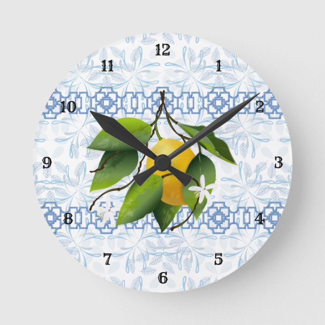 Reloj Redondo Mediano Mediterráneo de frutas de cítricos limón (Anverso)
