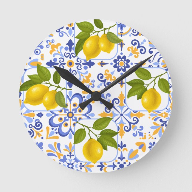 Reloj Redondo Mediano Mediterrenean Citrus Lemon pattern (Anverso)
