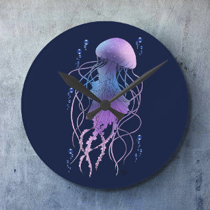 Reloj Redondo Mediano Medusa Etérea Violeta Azul
